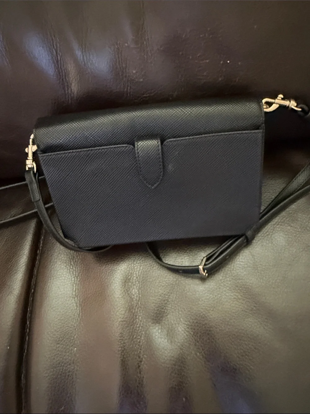GUESS Black Crossbody with Gold Triangle Logo Accent